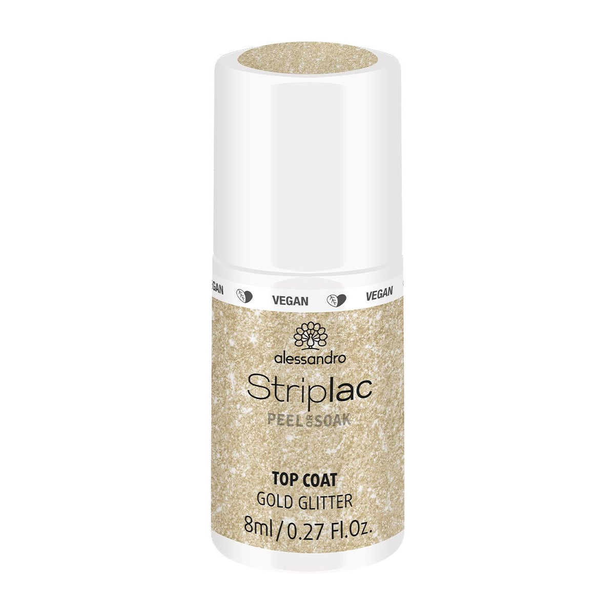 Striplac Peel or Soak Gellak - Top coat gold glitter