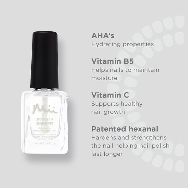 Mii Cosmetics | Boost + benefit base coat - nagelverharder voor weke, beschadigde nagels.