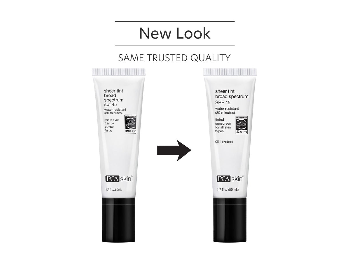 pca skin sheer tint spf 45 getinte dagcreme minerale zonnefilter nieuwe verpakking